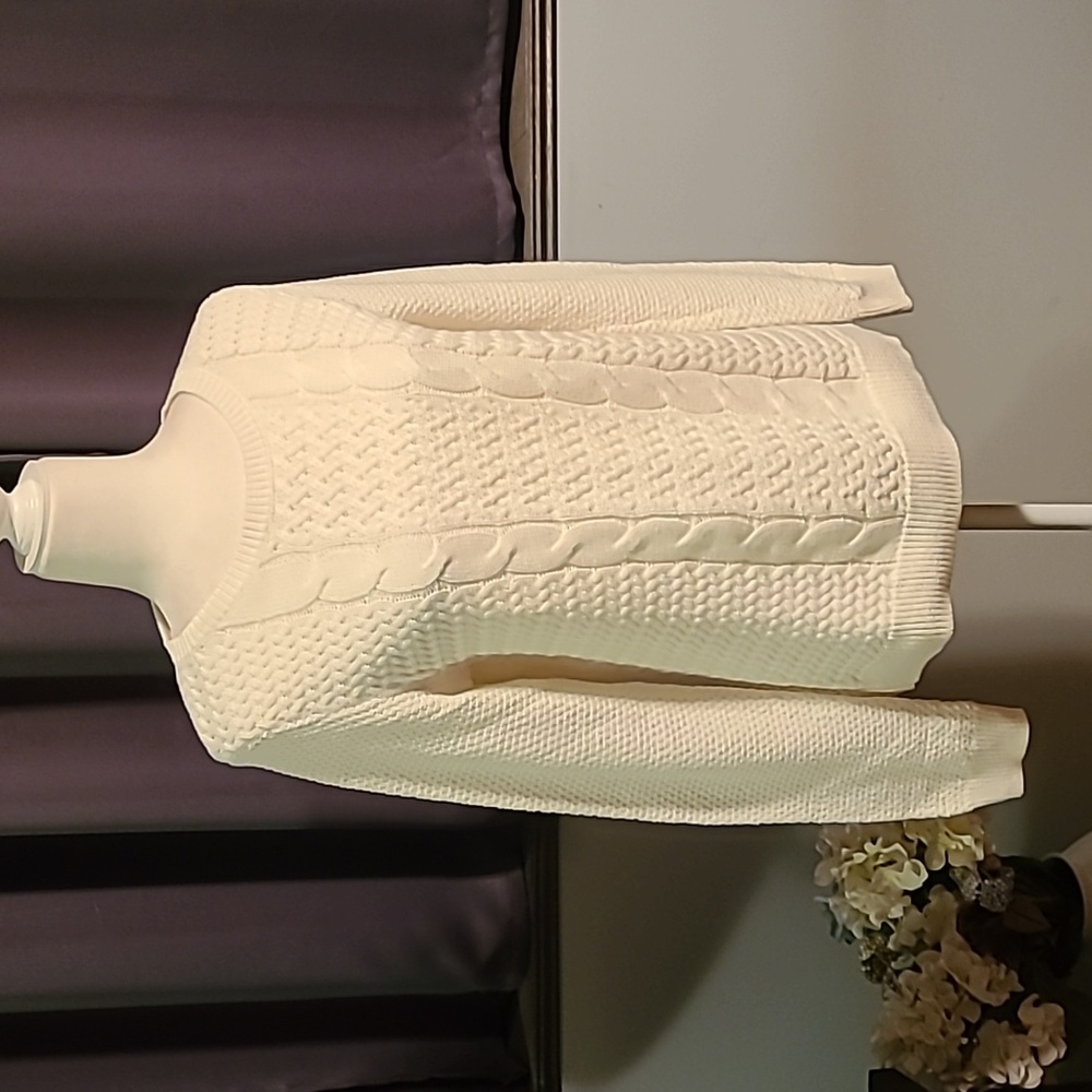 croft & barrow Cream Cable Knit Crew Neck Sweater